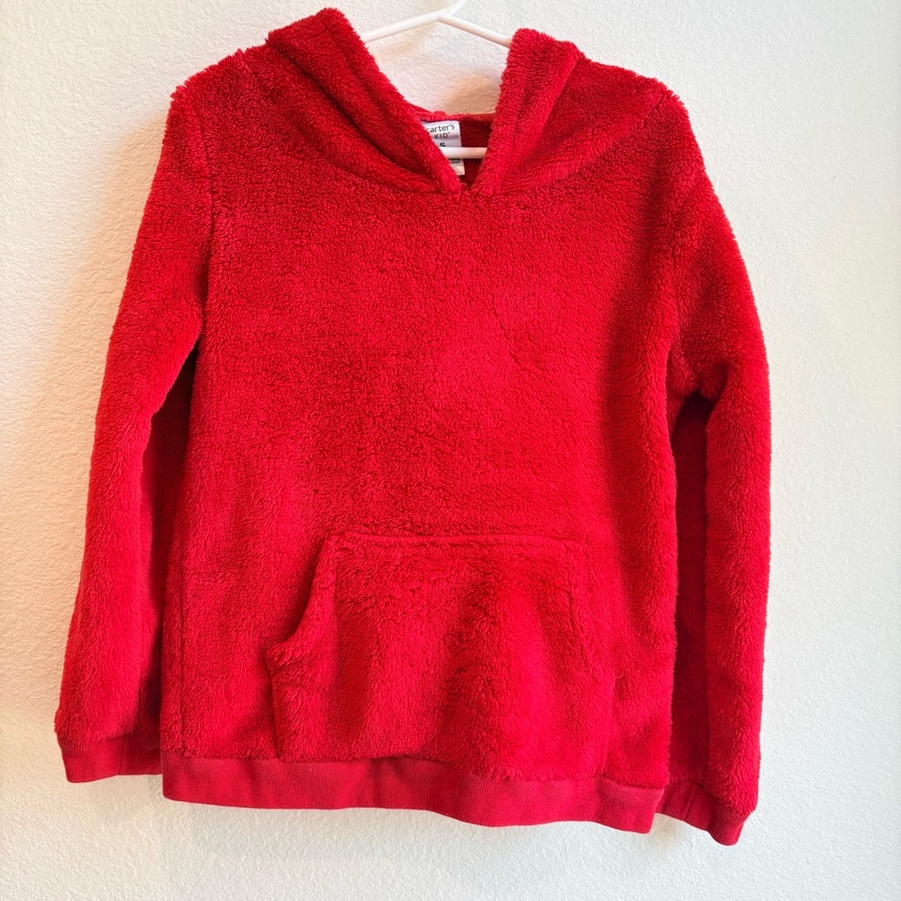 Carter’s Kid Red Reindeer Sherpa Fleece Hoodie - Girls Size 5 - Holiday